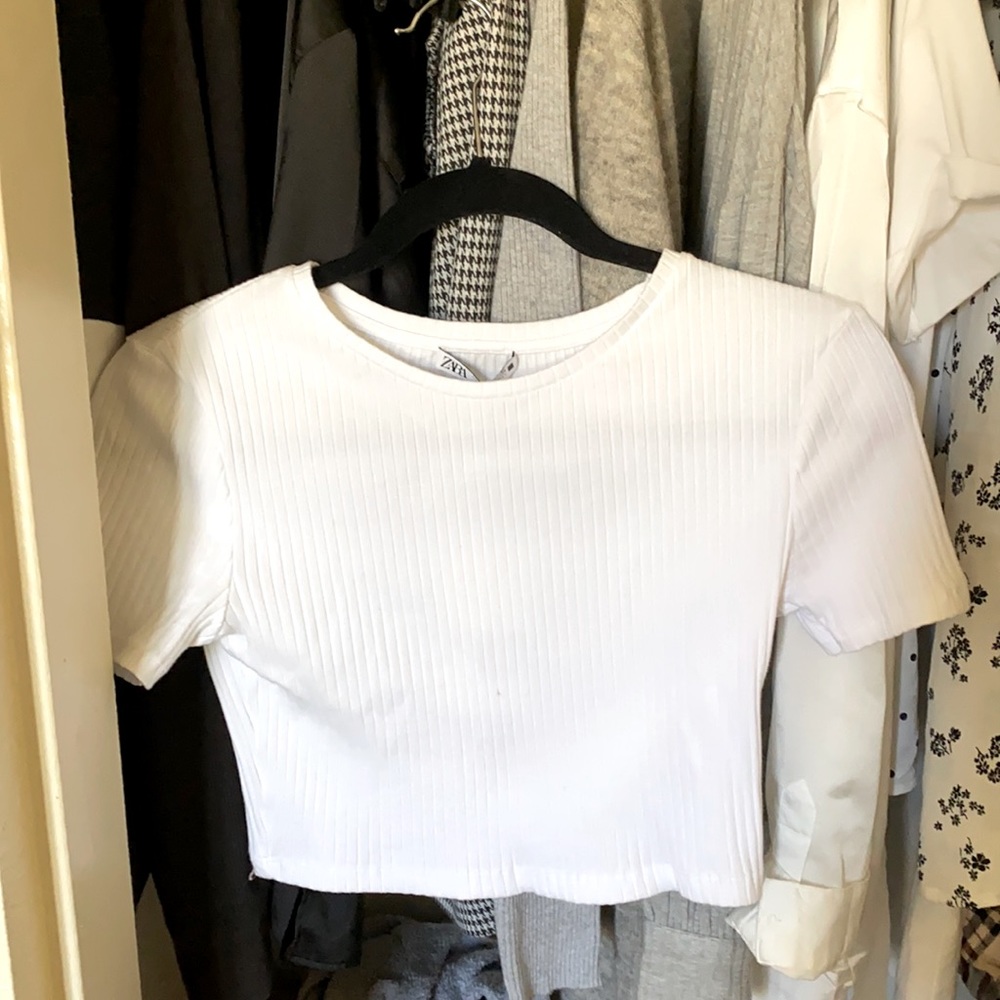 Zara White cropped t shirt